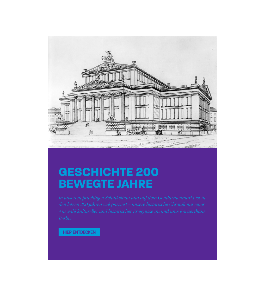Konzerthaus Berlin – 200 Jahre Geschichte Teaser | MIR MEDIA - Digital Agentur | Django, Django Framework, User Centered Design, Design, User-Experience Workshop, Responsive, CMS, Personas-Modellierung, Mobile-First, Relaunch, Redesign